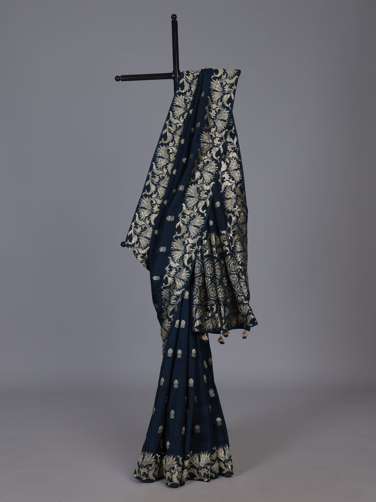 Navy blue silk reception saree
