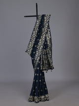 Navy blue silk reception saree