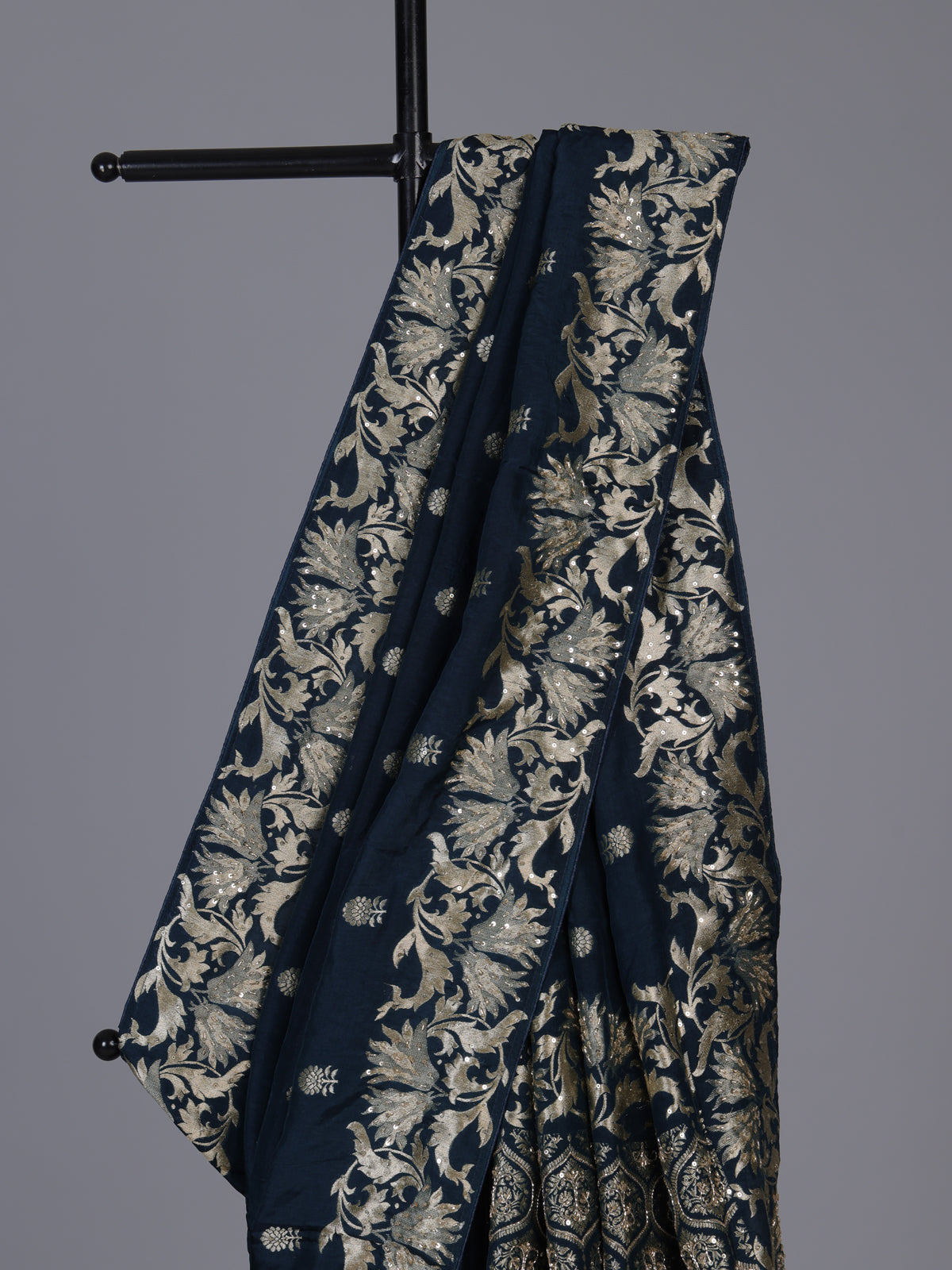 Navy blue silk reception saree