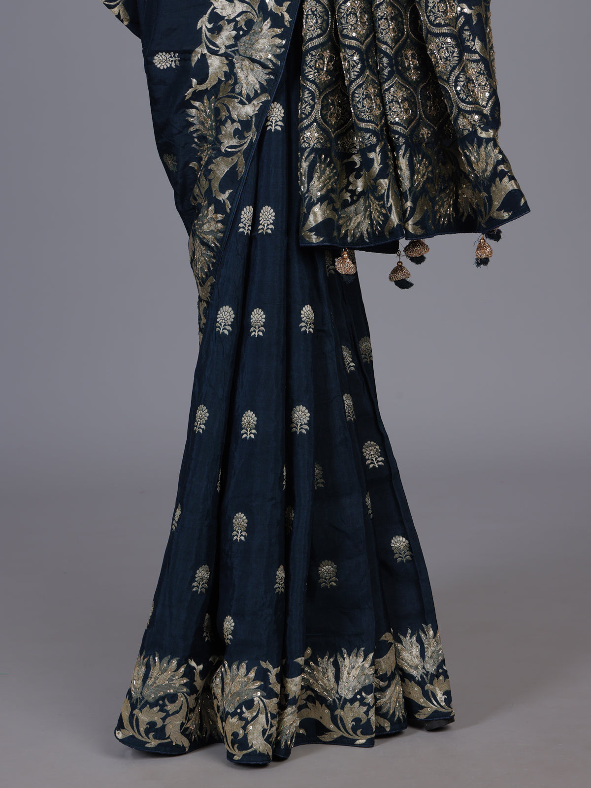 Navy blue silk reception saree
