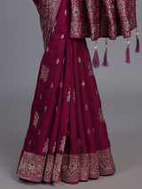 Plum wine silk festive wear saree