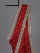 Red zari woven semi soft tissue festive saree