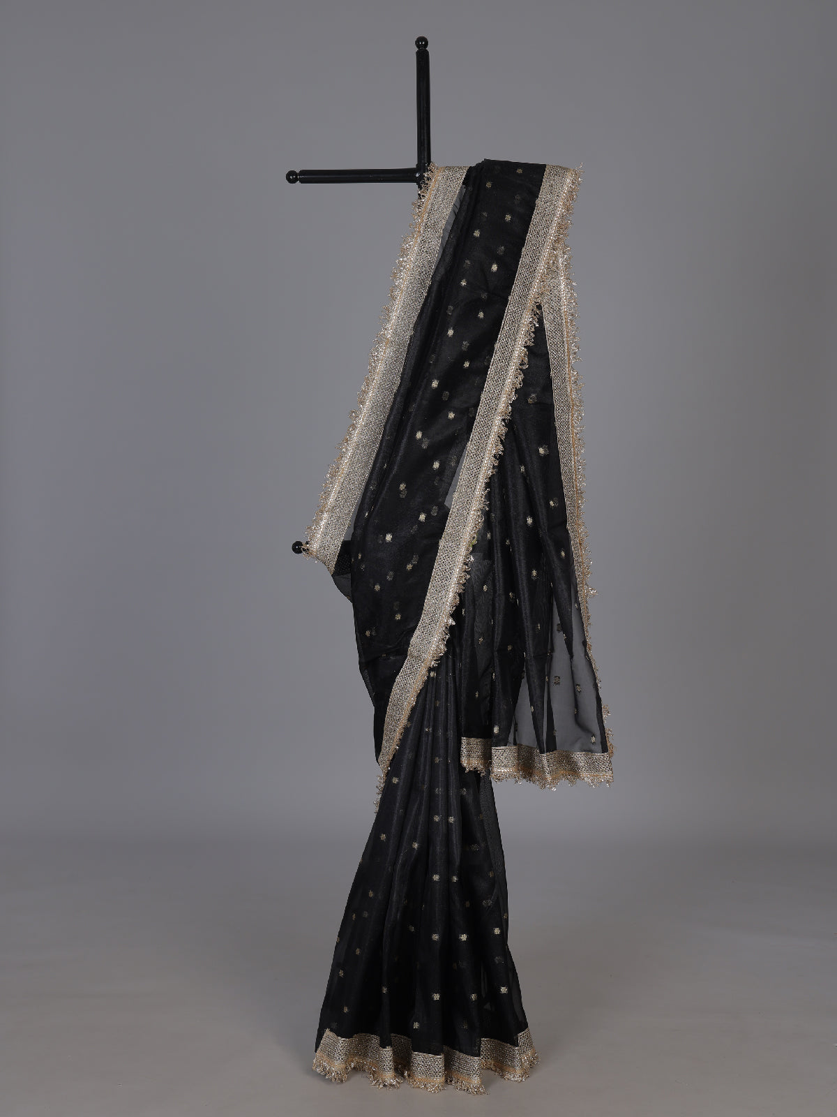 Black embellished semi soft tissue reception saree