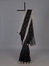 Black embellished semi soft tissue reception saree