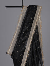 Black embellished semi soft tissue reception saree