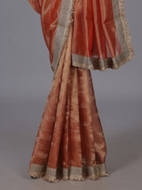 Orange resham embellished celebration wear saree