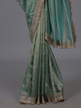 Blue woven elegance festive semi soft tissue saree