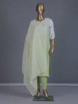 White green shaded beadwork linen kurti with pant
