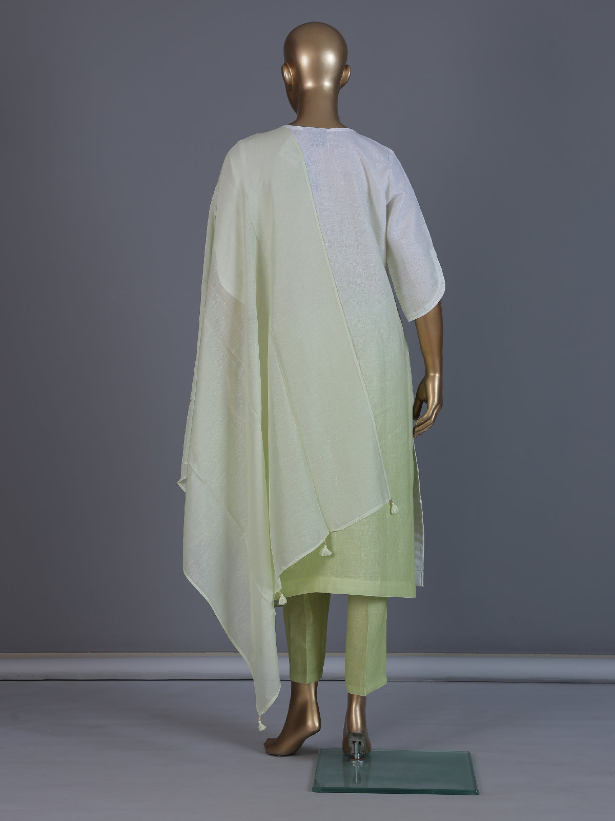 White green shaded beadwork linen kurti with pant