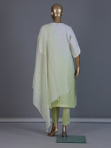 White green shaded beadwork linen kurti with pant