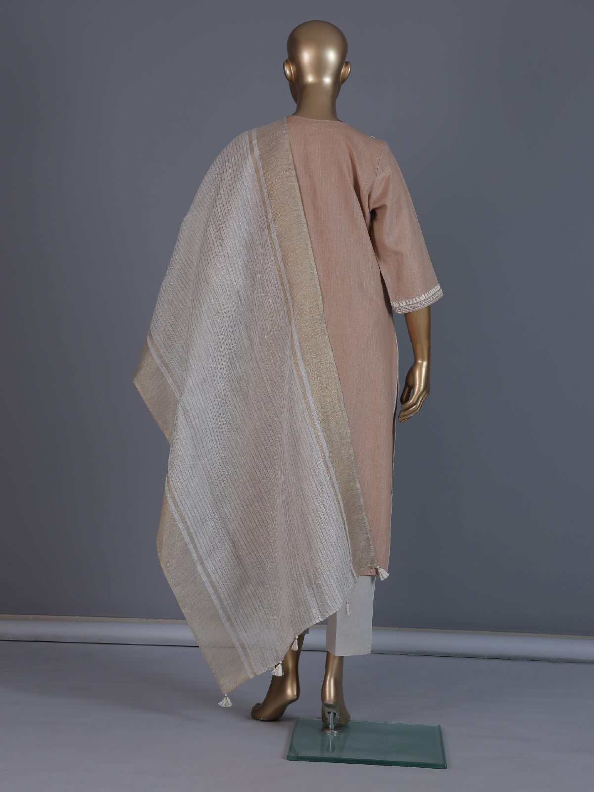 Brown regal embroidered festive linen kurti set