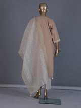Brown regal embroidered festive linen kurti set