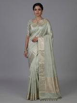 Pista green timeless raw silk  zari celebration saree