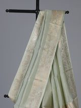 Pista green timeless raw silk  zari celebration saree