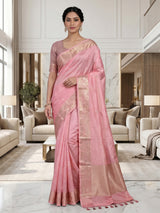 Pink elegant floral zari woven festive saree