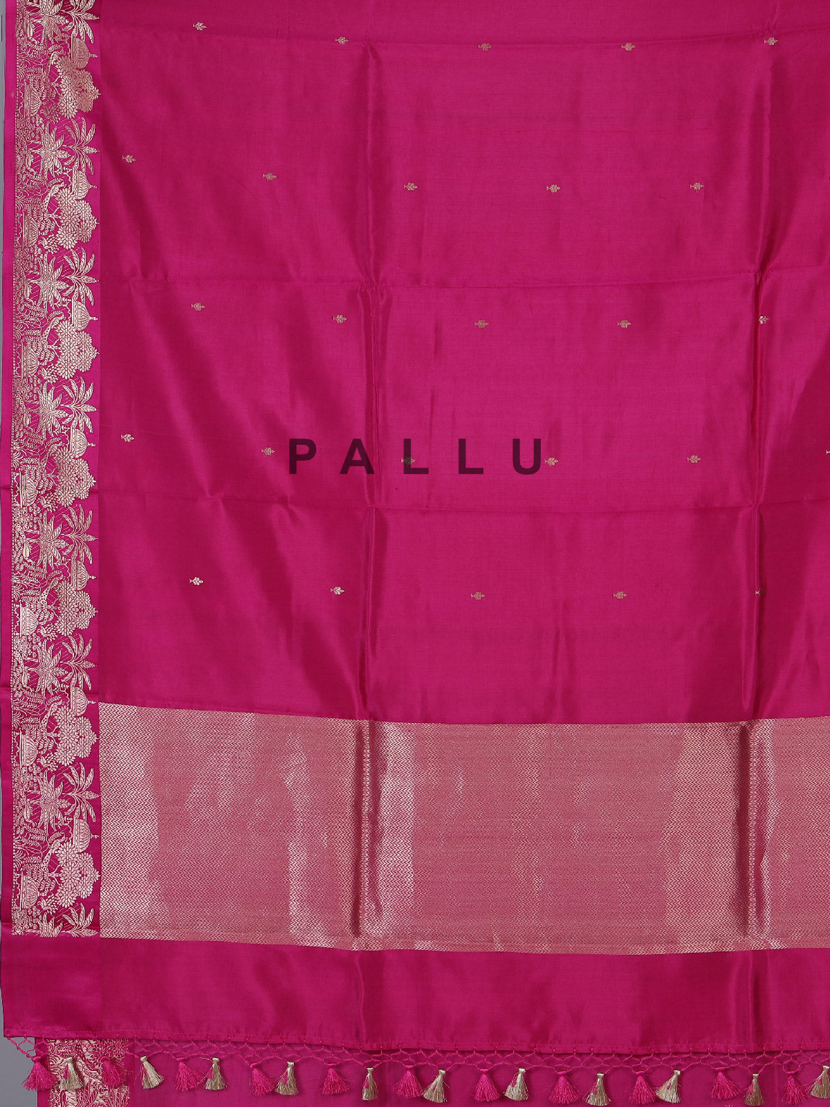 Rani pink heritage woven zari raw silk saree