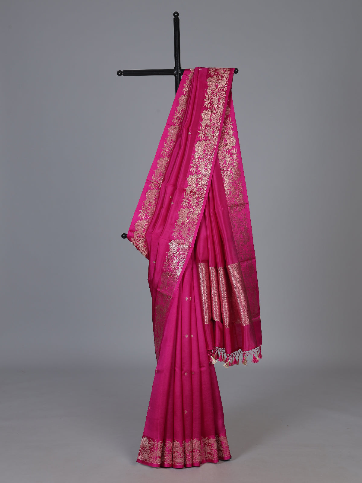 Rani pink heritage woven zari raw silk saree