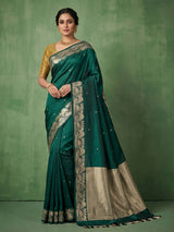 Bottle green floral vine raw silk festive saree