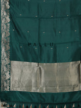 Bottle green floral vine raw silk festive saree