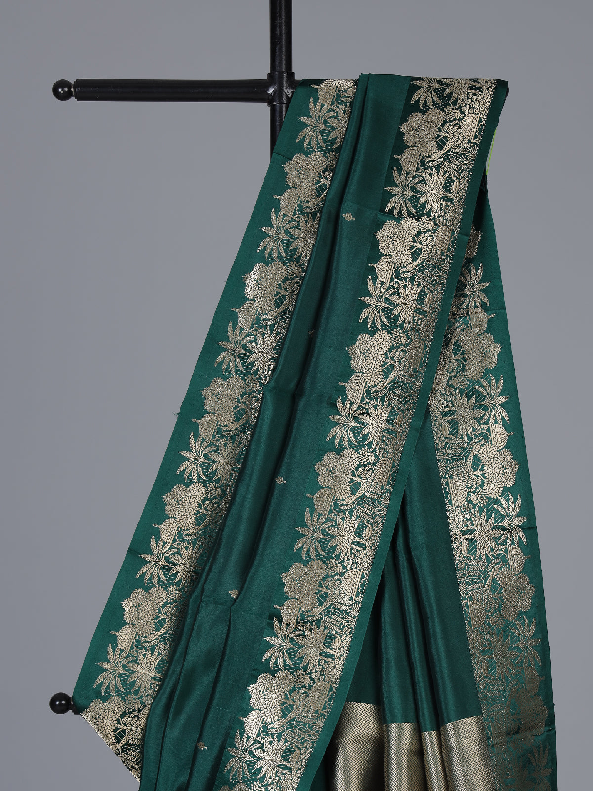 Bottle green floral vine raw silk festive saree
