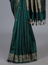 Bottle green floral vine raw silk festive saree