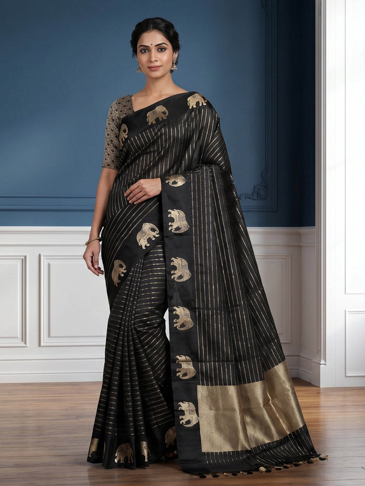 Black regal ambari zari woven raw silk saree