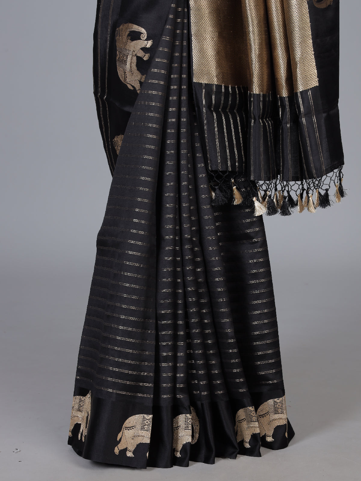 Black regal ambari zari woven raw silk saree