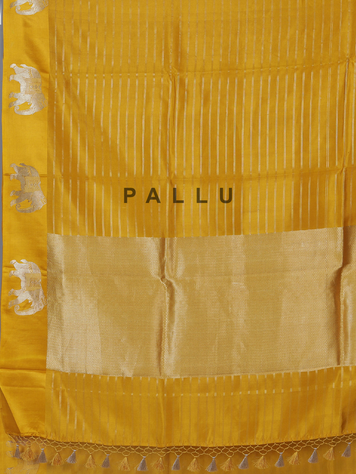 Mustard traditional elephant zari raw silk drape