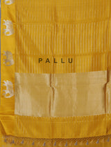 Mustard traditional elephant zari raw silk drape