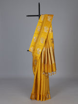 Mustard traditional elephant zari raw silk drape