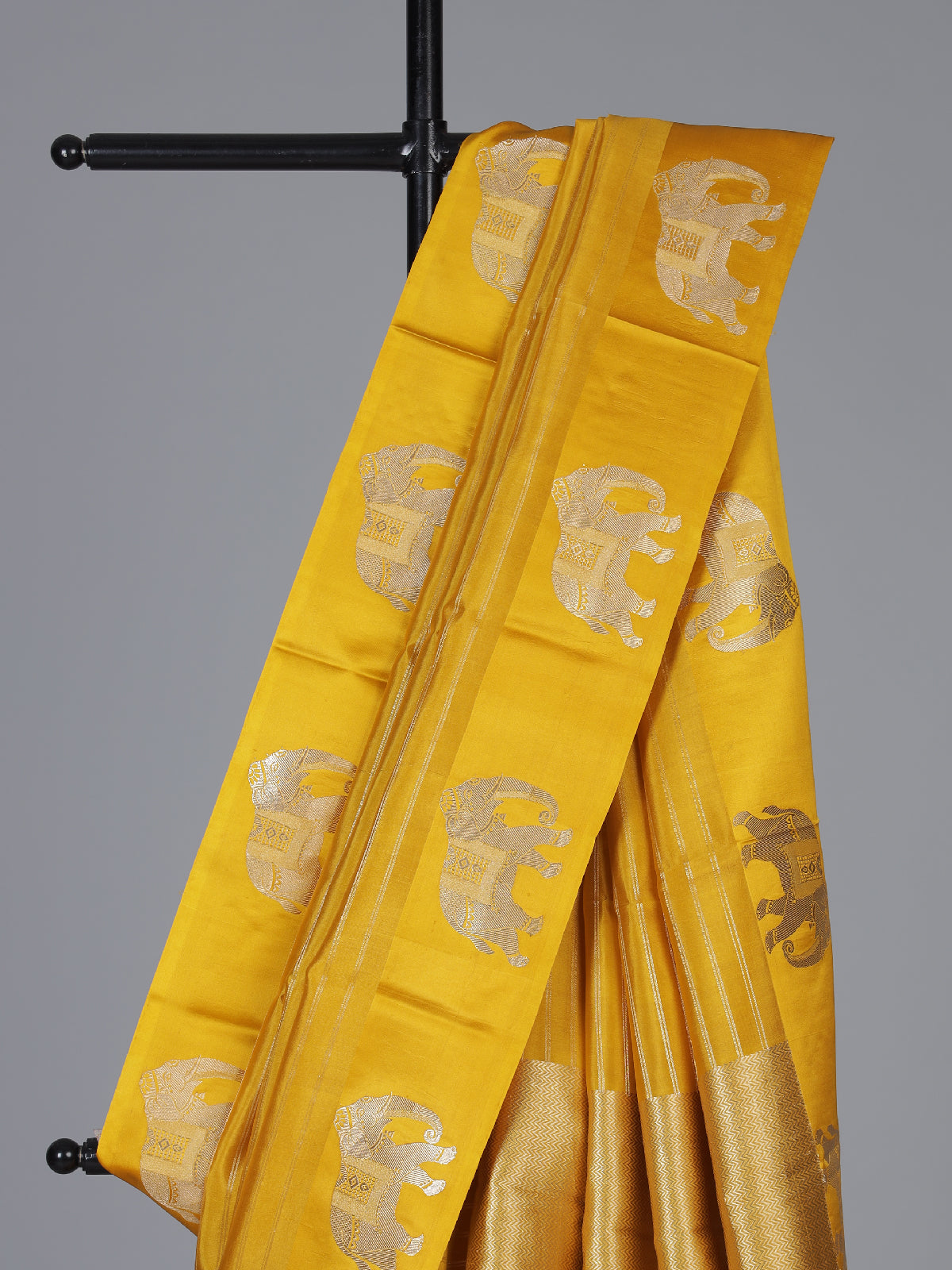 Mustard traditional elephant zari raw silk drape
