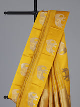 Mustard traditional elephant zari raw silk drape