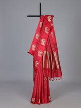 Red royal elephant motif raw silk festive saree