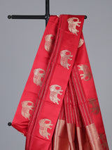 Red royal elephant motif raw silk festive saree