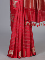 Red royal elephant motif raw silk festive saree