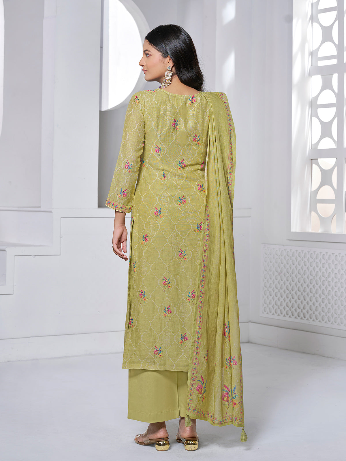 Green blooming booti festive cotton kurti statement