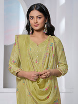 Green blooming booti festive cotton kurti statement