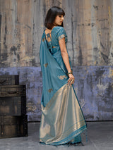 Teal blue royal zari festive saree elegance