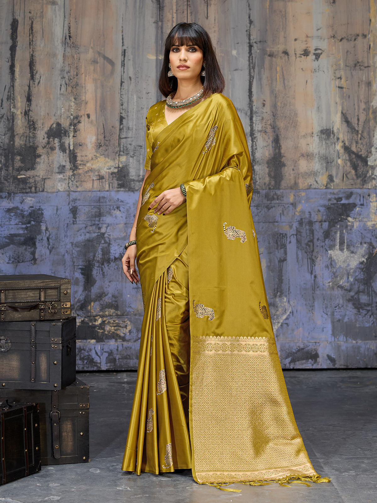 Mehendi green majestic festive saree ethnic allure