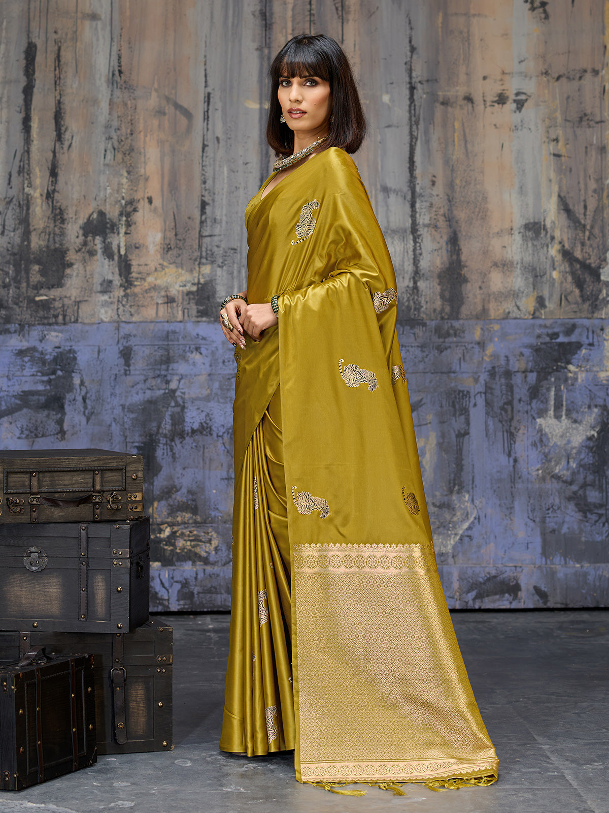 Mehendi green majestic festive saree ethnic allure
