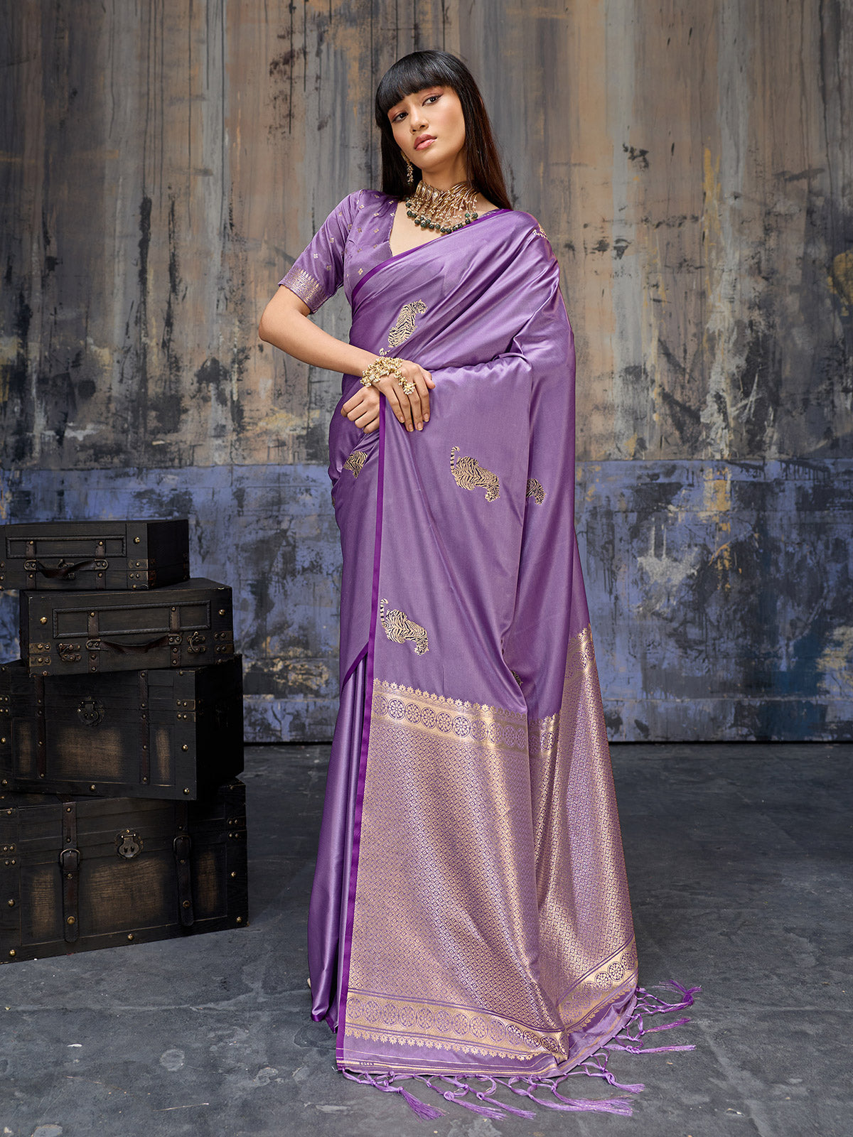 Lavender dreamy zari woven festive saree elegance