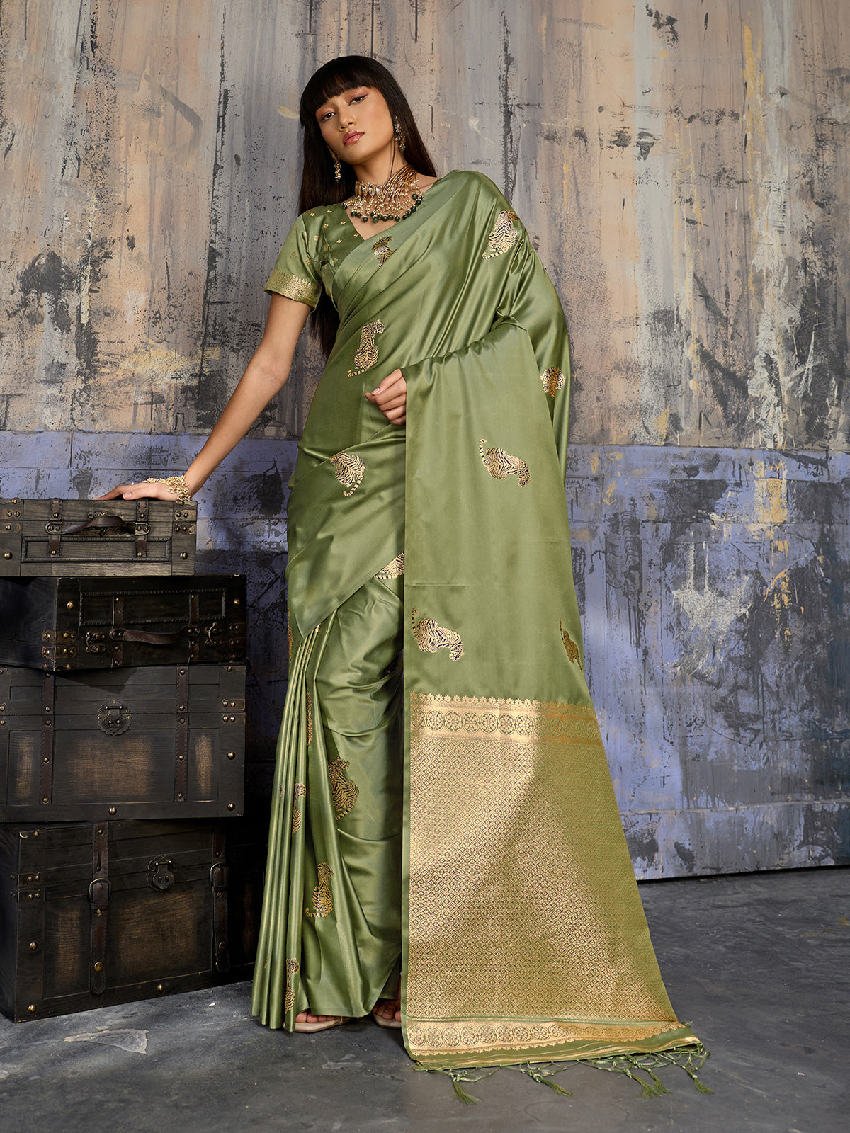 Pista green graceful handloom saree festive beauty