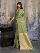 Pista green graceful handloom saree festive beauty
