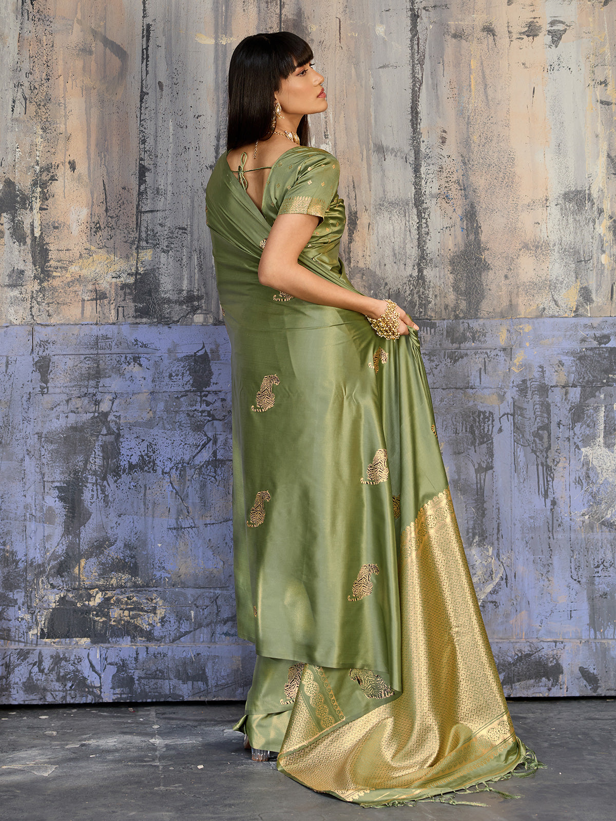 Pista green graceful handloom saree festive beauty