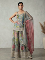 Grey floral shimmer couture wedding salwar suit