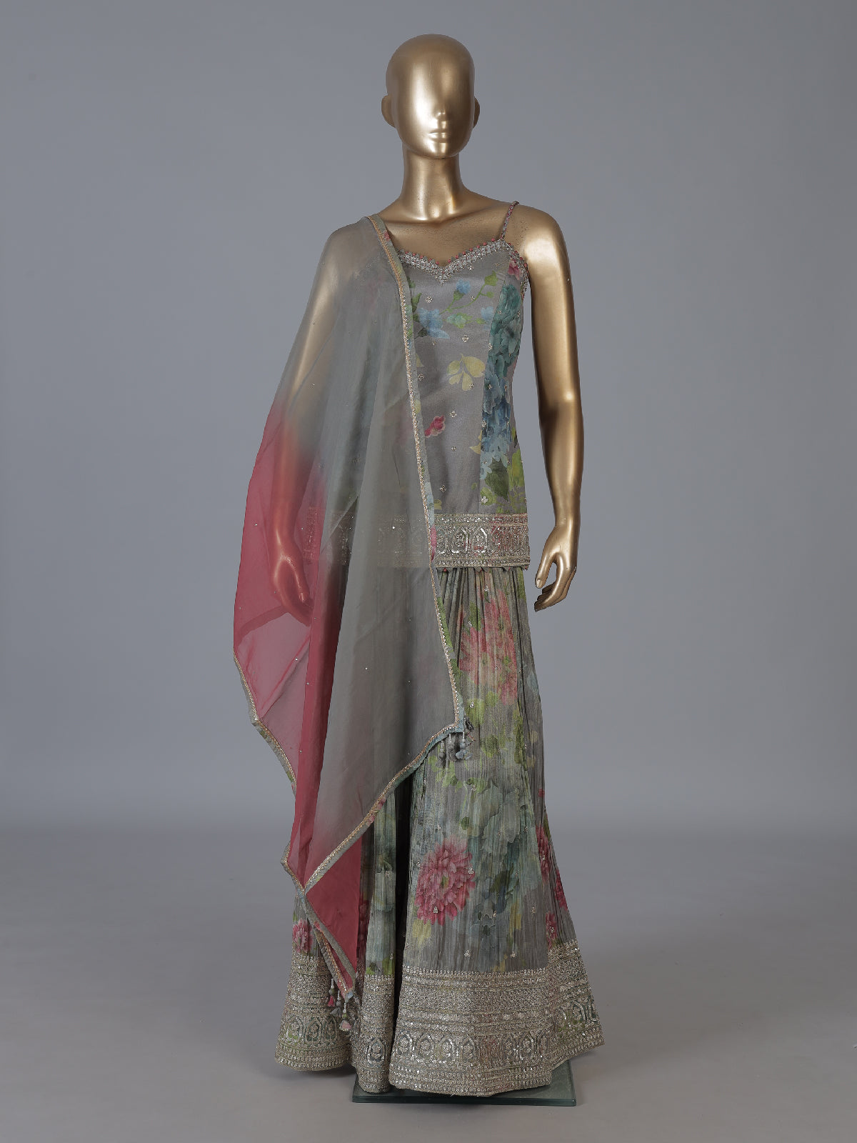 Grey floral shimmer couture wedding salwar suit
