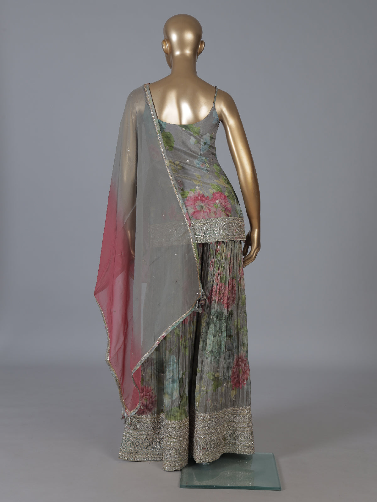 Grey floral shimmer couture wedding salwar suit