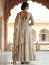 Beige radiant embroidery festive silk salwar suit