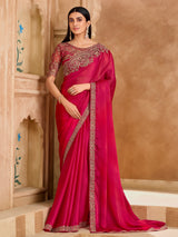 Pink graceful satin chiffon festive saree charm