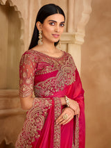 Pink graceful satin chiffon festive saree charm